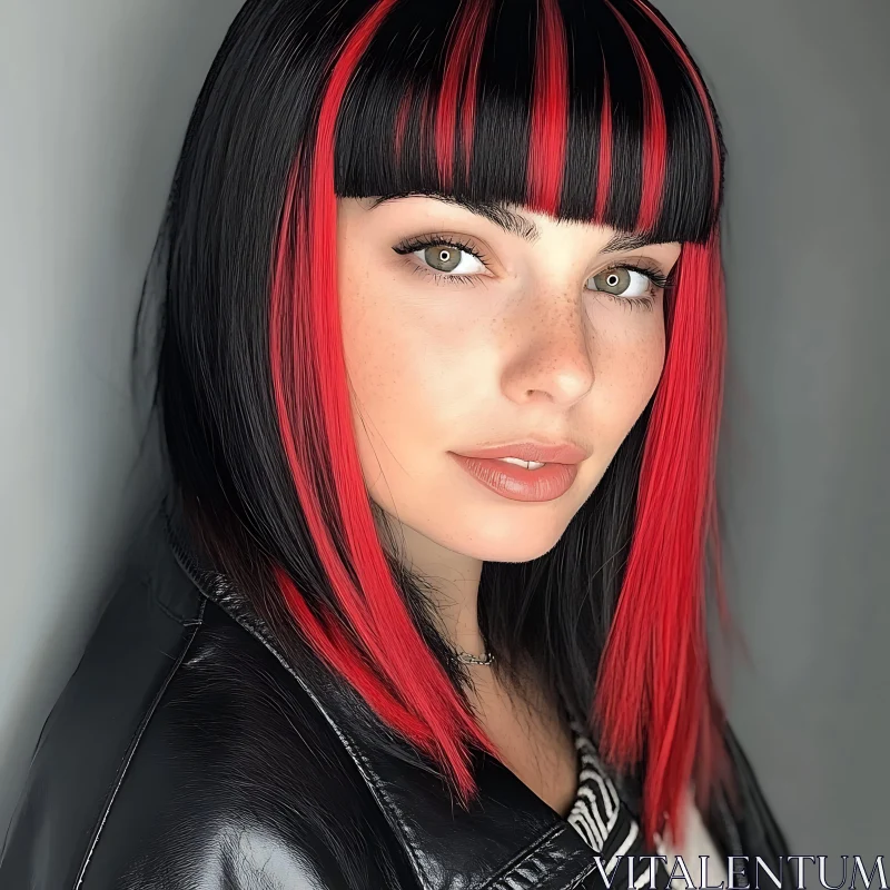 Woman with Black and Red Hair AI Image