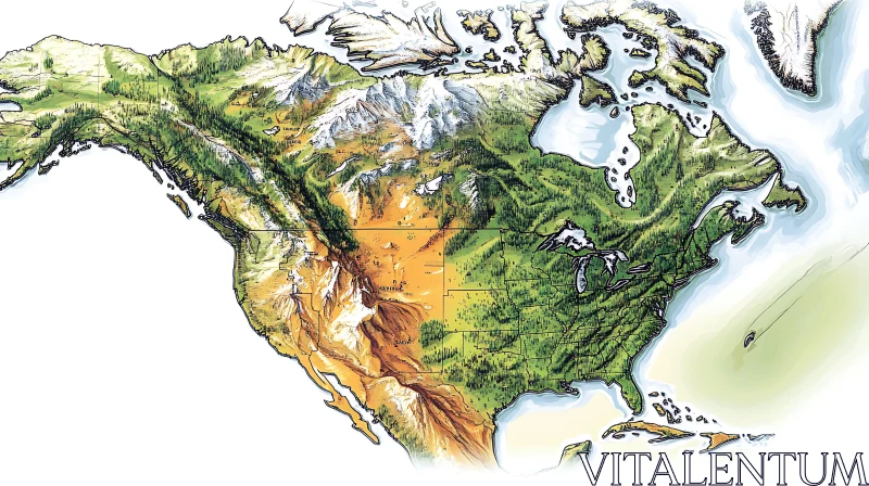 AI ART North America Topographical Terrain Map