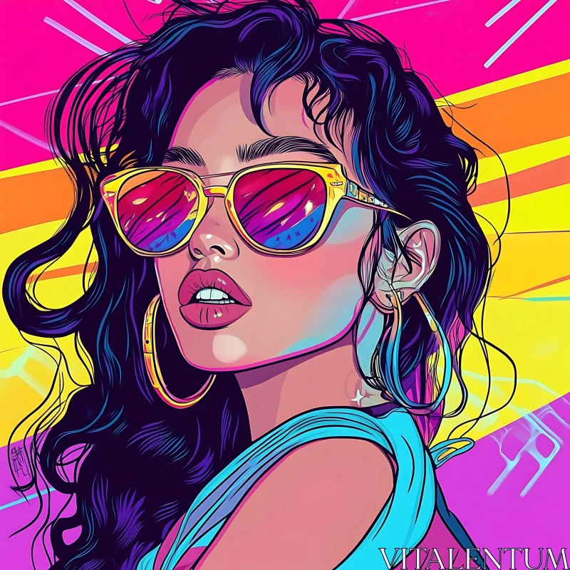 Stylized Retro Portrait with Bright Colors and Accessories AI Image