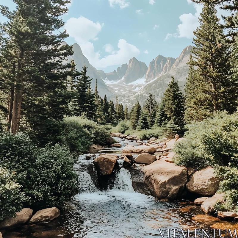 Tranquil Mountainous River Scene AI Image