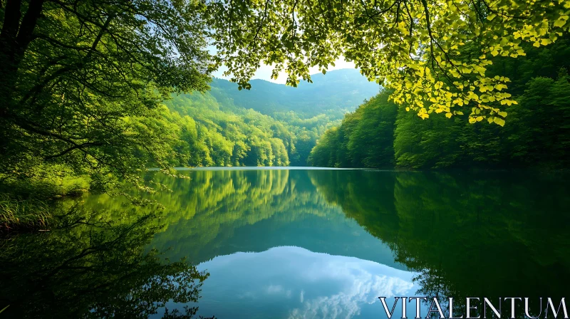 AI ART Peaceful Lake and Forest Reflection