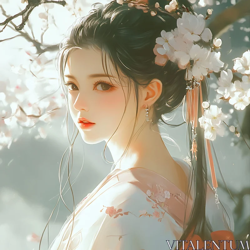 AI ART Traditional Woman Portrait in Floral Setting