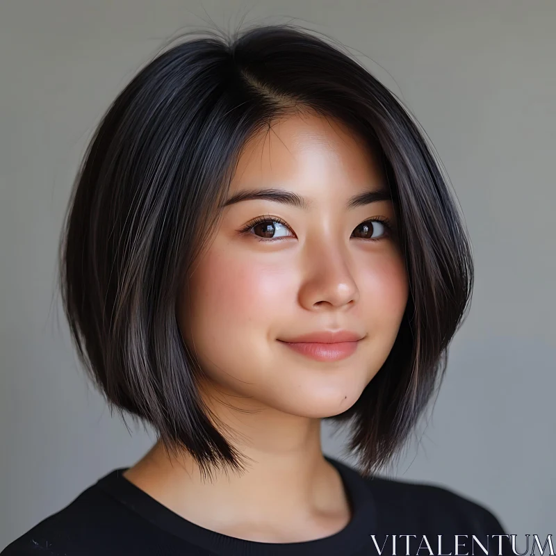 Graceful Woman with Short Hair and Radiant Smile AI Image