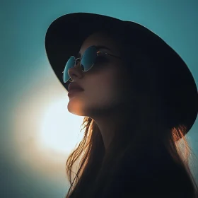 Mystery Woman in Hat and Sunglasses at Sunset