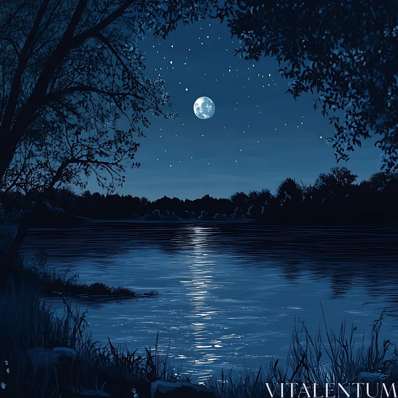 Tranquil Night at the Lake AI Image