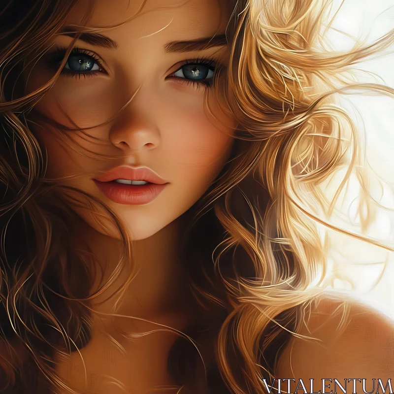 AI ART Artistic Close-Up of a Woman with Golden Curls