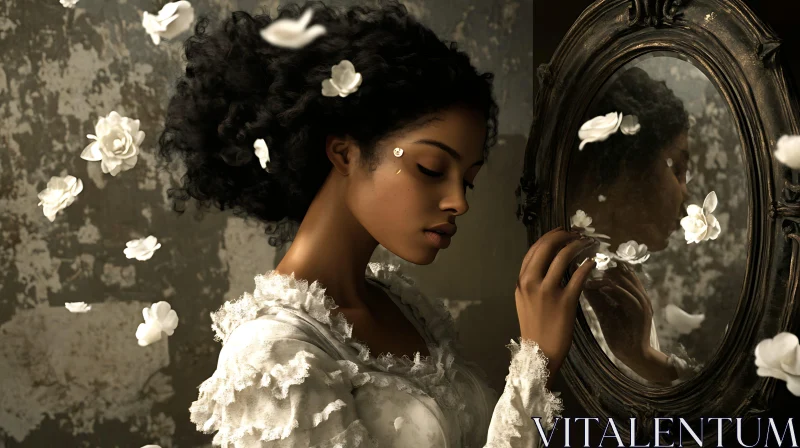 Romantic Portrait of Woman by Ornate Mirror AI Image