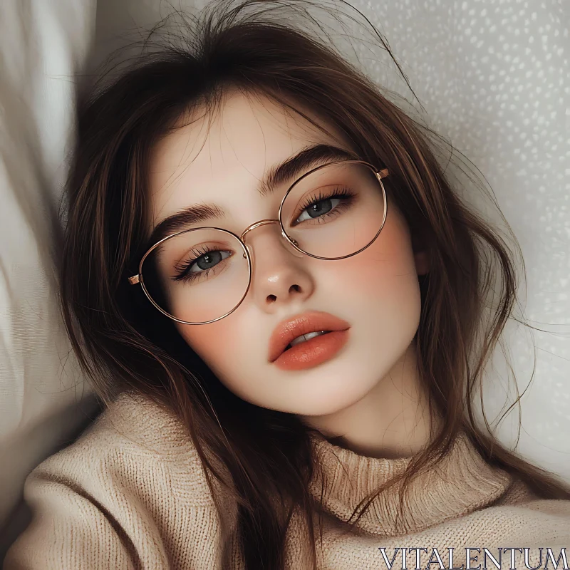 Young Woman in Glasses - Close-Up Portrait AI Image