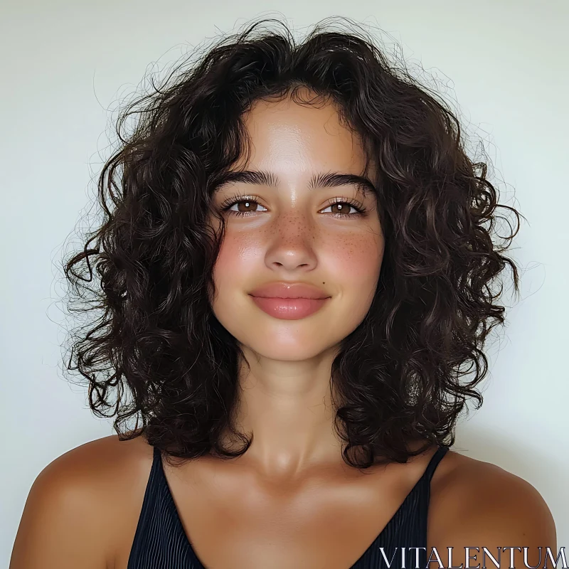 Young Woman Smiling with Curly Hair AI Image