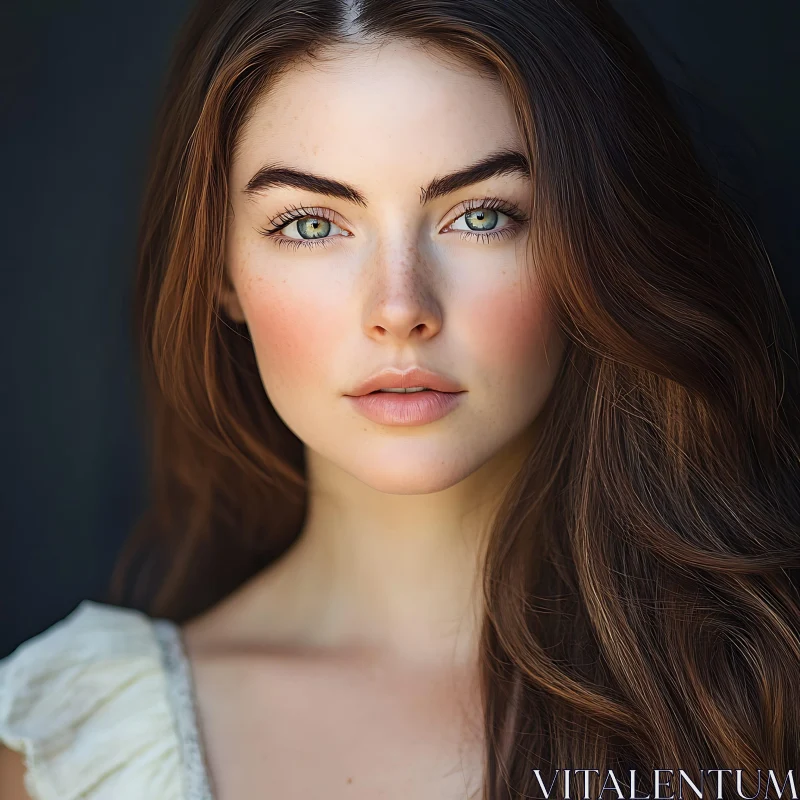 Captivating Green-Eyed Woman Portrait AI Image