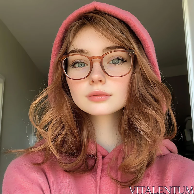 Modern Portrait of a Redhead Woman with Glasses AI Image