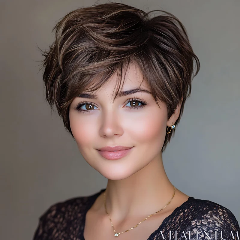 Charming Woman with Tousled Pixie Cut AI Image