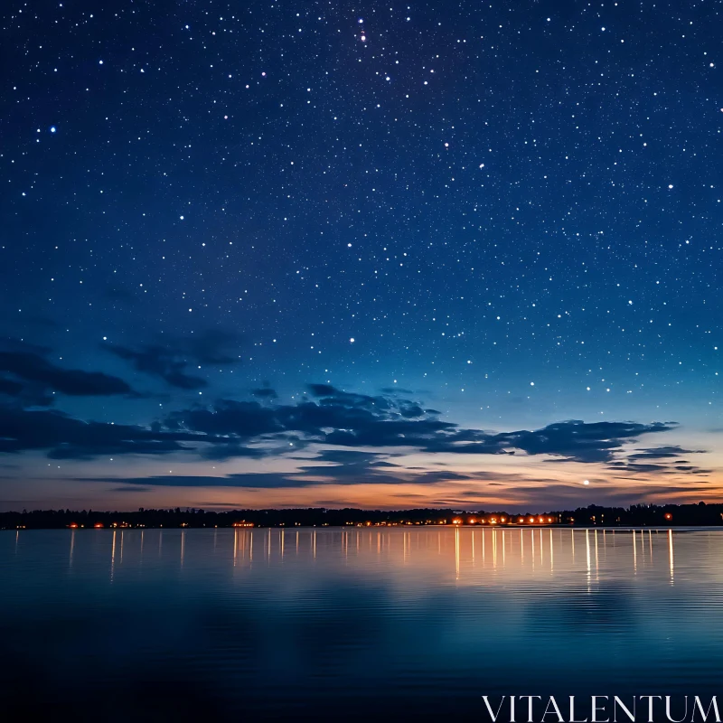 Starry Night Over a Calm Lake AI Image