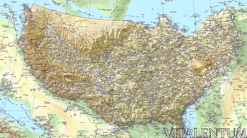 Intricate Topographical Map Illustrating Varied Terrain AI Image