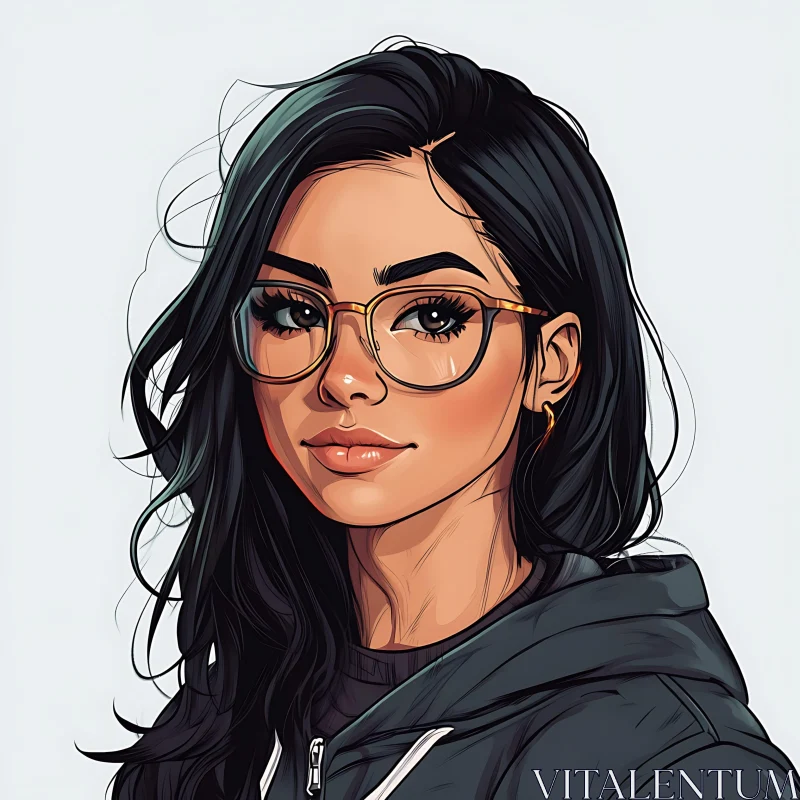 AI ART Illustration of Woman in Hoodie Wearing Glasses