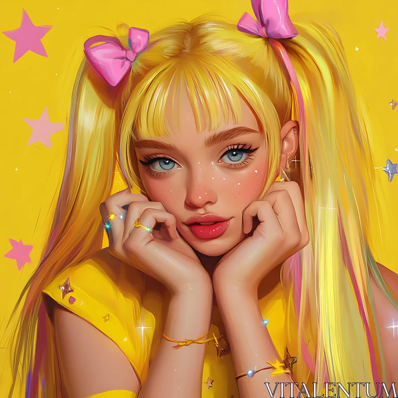 AI ART Magical Anime Portrait with Blonde Pigtails and Stars