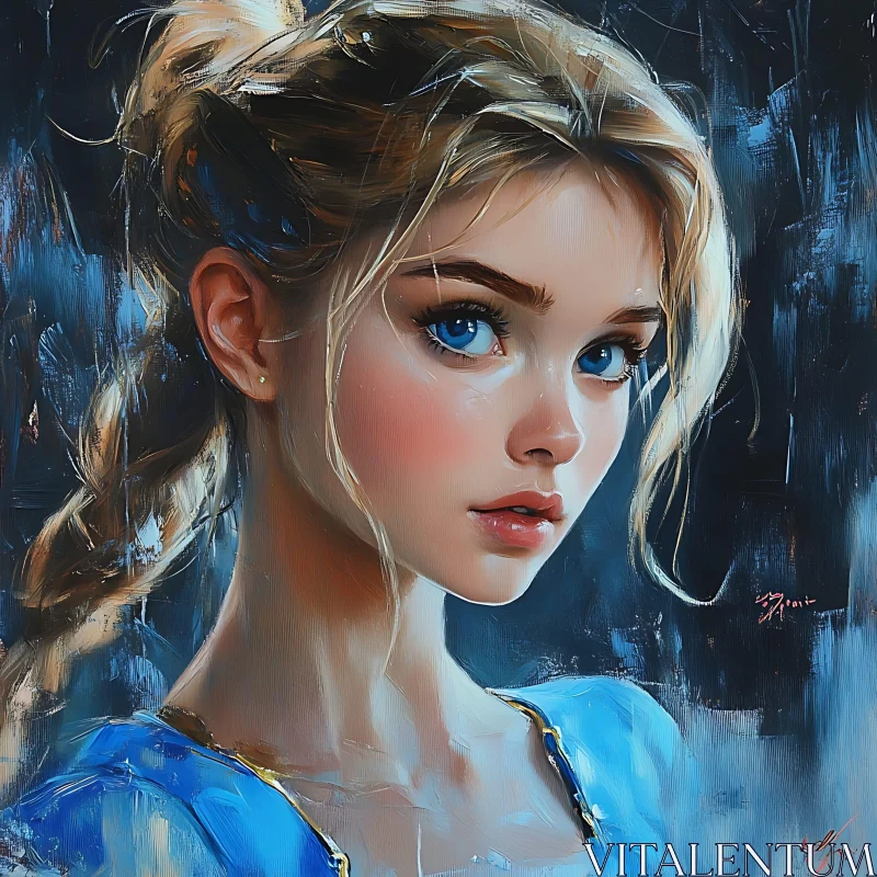 Beautiful Painting of Blonde Woman with Blue Eyes AI Image