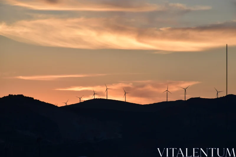 Tranquil Sunset with Turbines Free Stock Photo