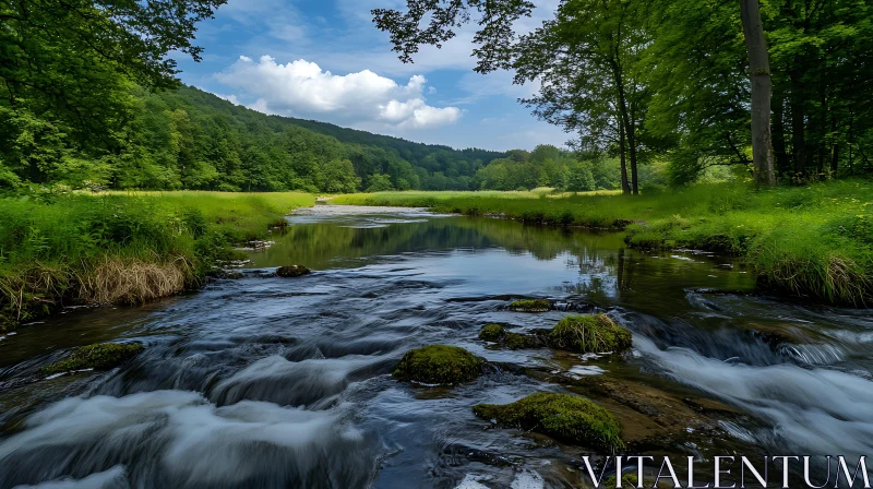 AI ART Serene River in Verdant Forest Landscape