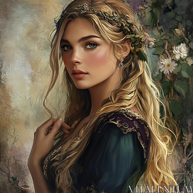 Serene Floral Adorned Woman Portrait AI Image