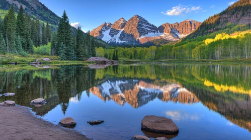 Mountain Peaks Reflecting in Tranquil Lake