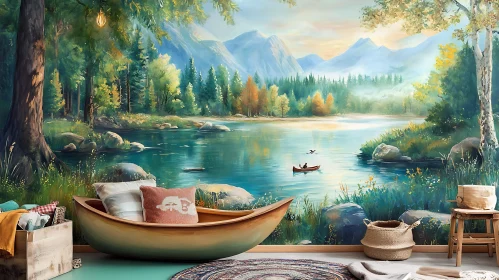 Peaceful Canoe Ride on a Mountain Lake