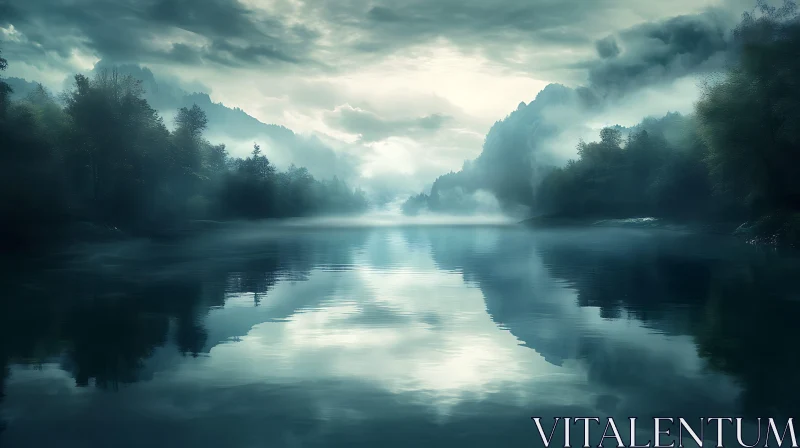 Tranquil Misty Lake AI Image