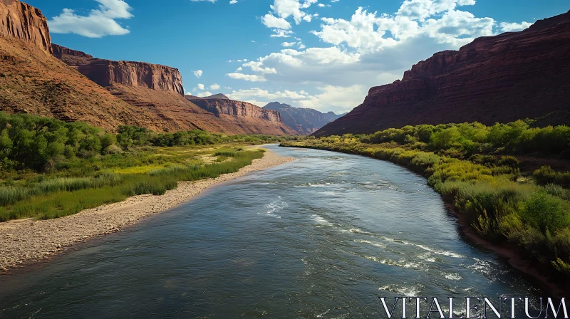 Stunning River Through Lush Green Canyon AI Image