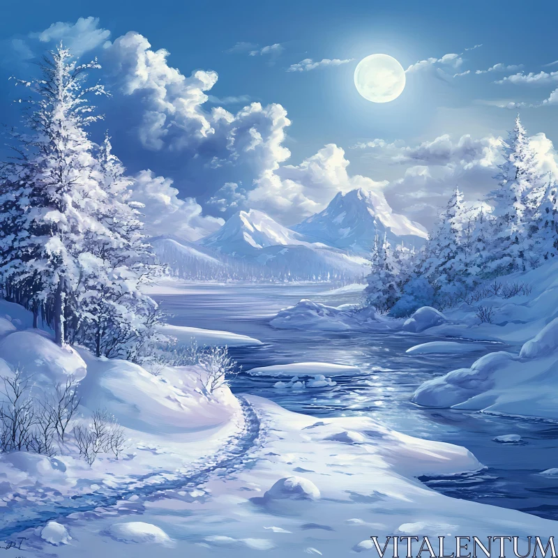 AI ART Serene Moonlit Winter Wonderland