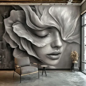 Beautiful Monochrome Petal-Woman Mural