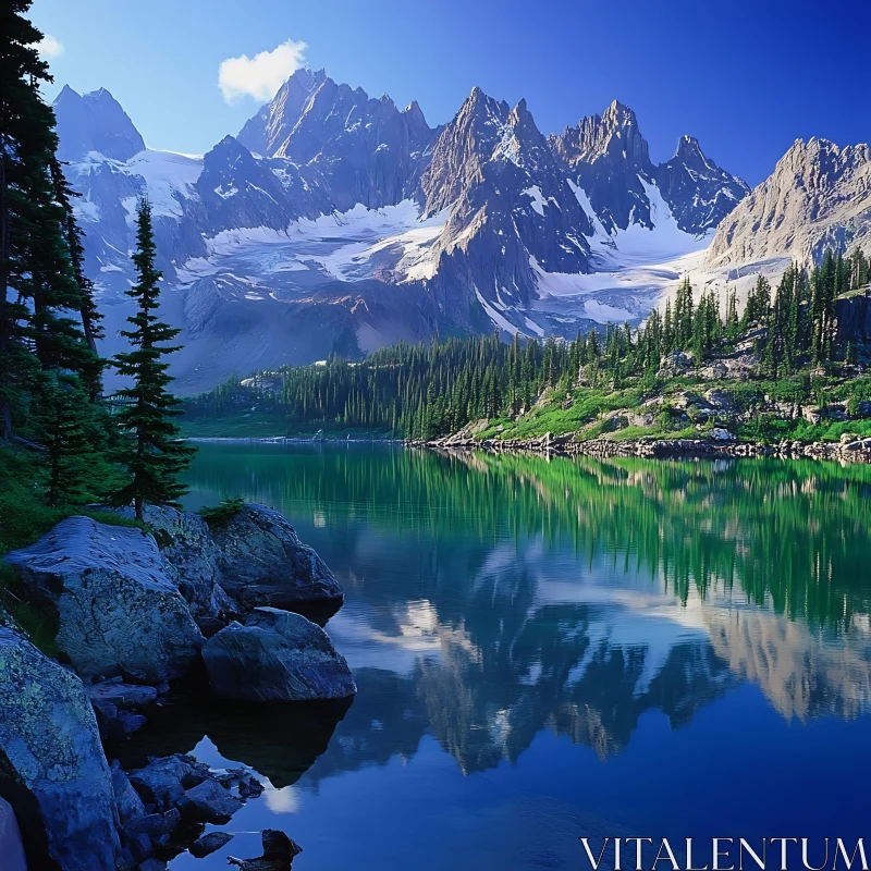 Stunning Rocky Mountain Reflected in Peaceful Lake AI Image