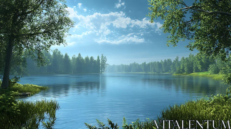 AI ART Tranquil Lake Surrounded by Verdant Forests