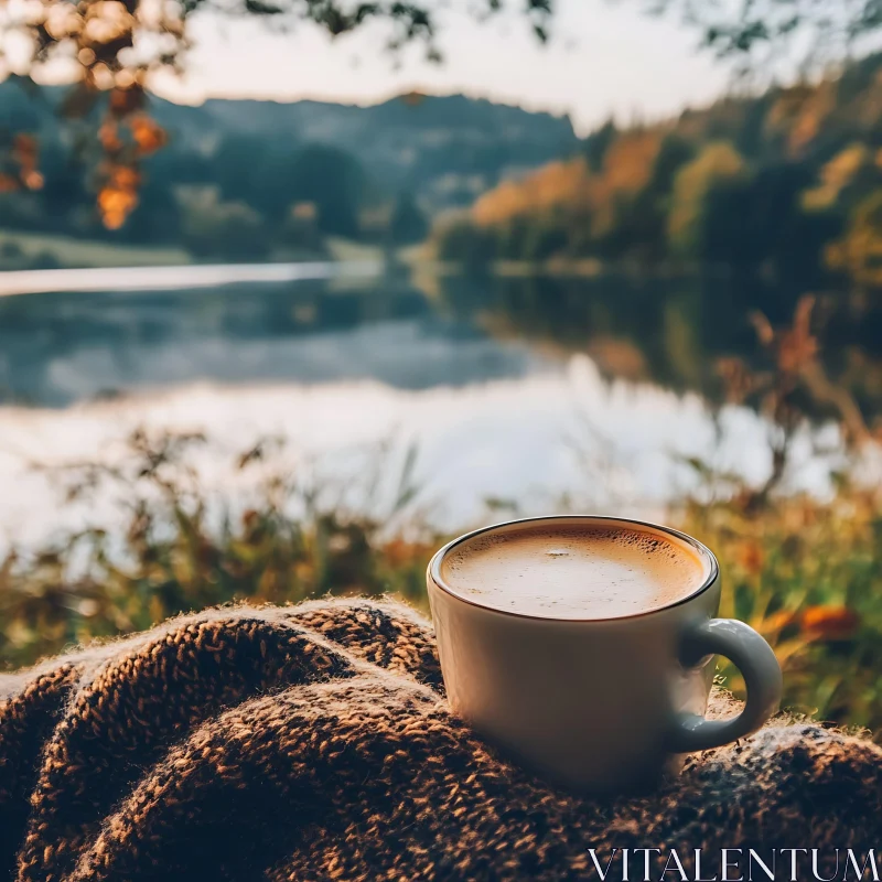 Serenity with Coffee by the Water AI Image