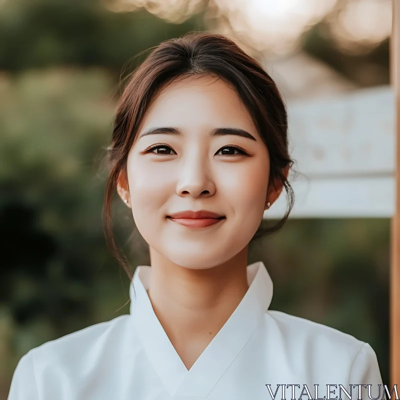 Serene Woman in Traditional Dress AI Image