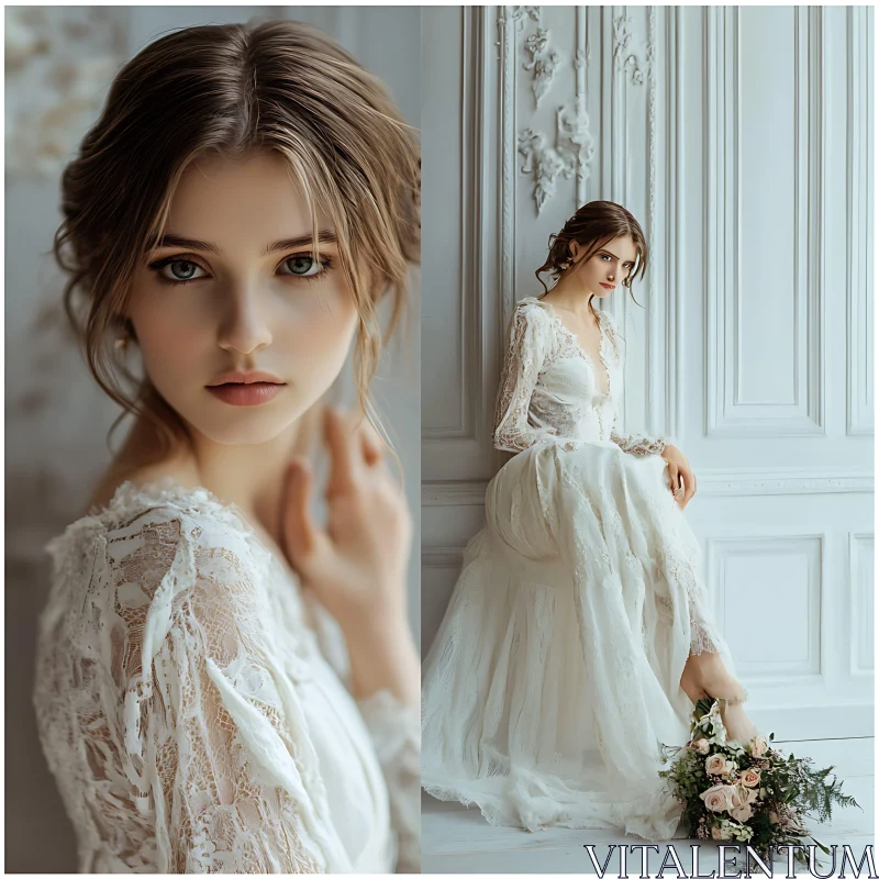 Graceful Bridal Portrait in Lace Dress AI Image