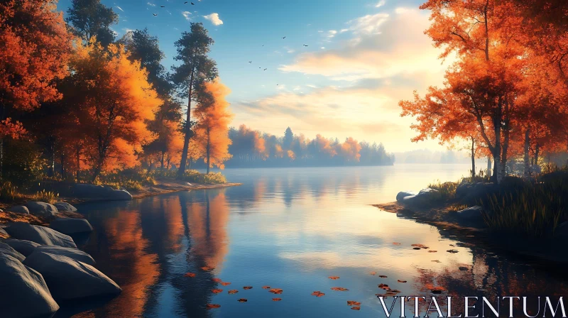 Autumn Tranquility by the Lake AI Image