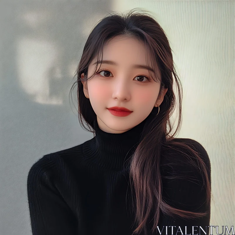 Portrait of a Woman in Black Sweater AI Image