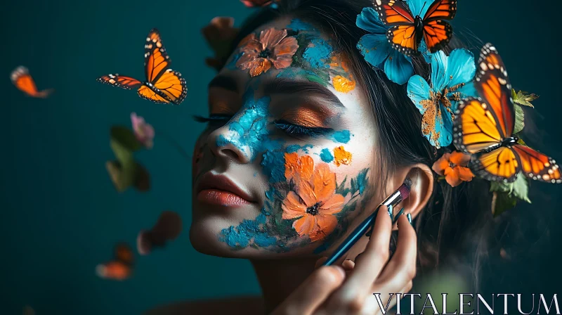 Butterfly Adorned Face Art AI Image