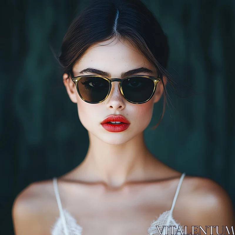 Elegant Woman Portrait with Sunglasses AI Image