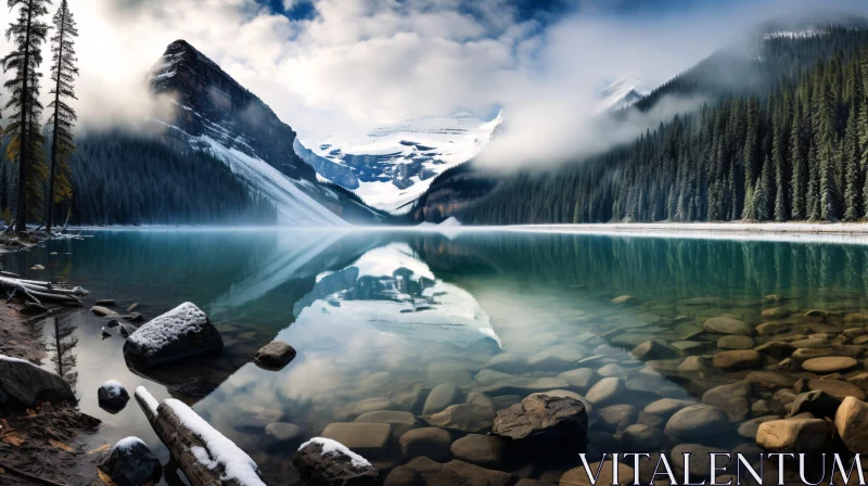 Tranquil Alpine Lake with Majestic Mountain Reflection AI Image