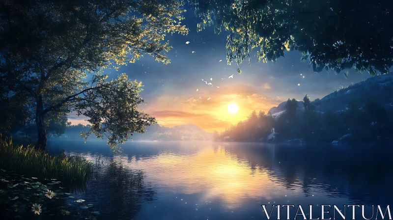 AI ART Twilight Reflections on a Tranquil Lake