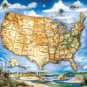 USA Map in Cartoon Style