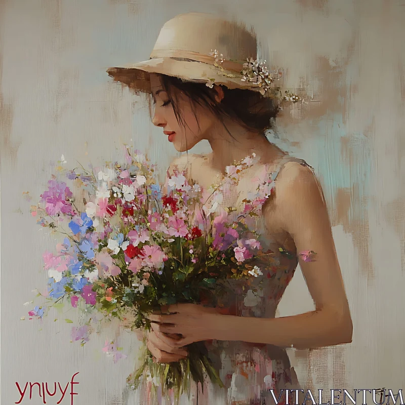 AI ART Elegant Female Holding Spring Flowers