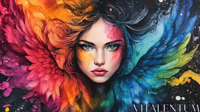 AI ART Colorful Winged Woman in Abstract Art