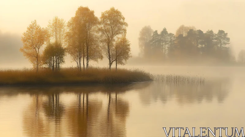 Tranquil Morning by the Lake AI Image