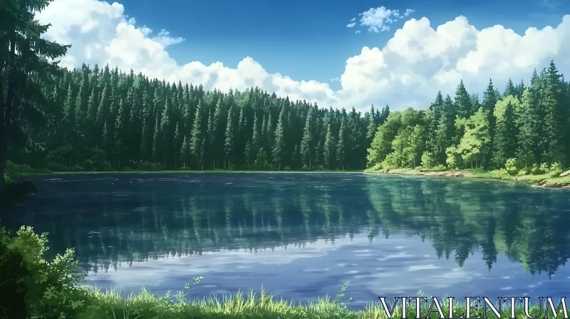 AI ART Serene Lake with Forest and Sky Reflexions