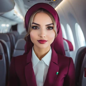 Friendly Flight Attendant in Airplane Cabin