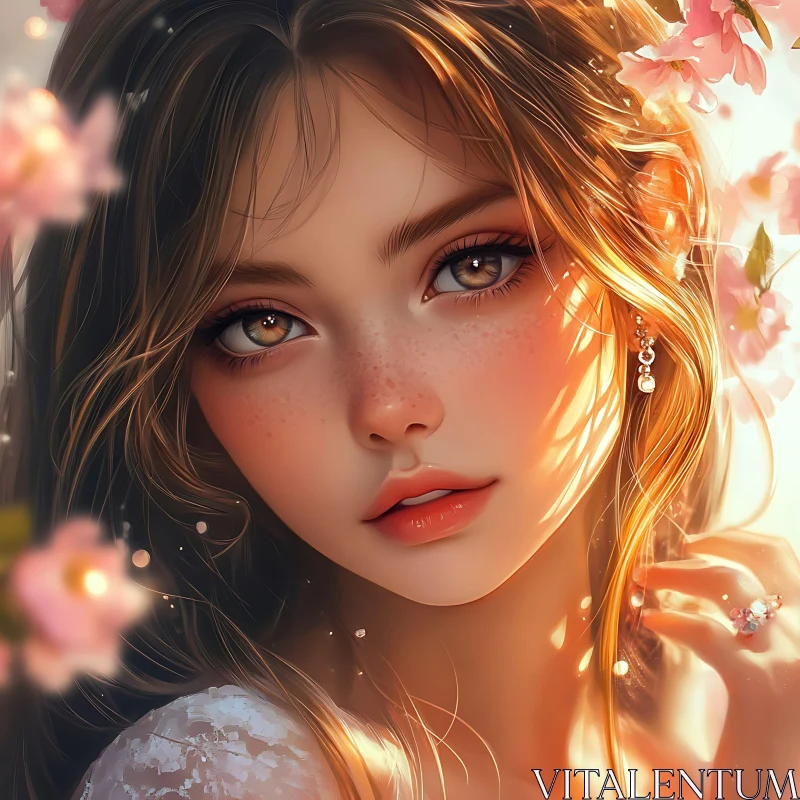 Beautiful Female Art with Floral Elements AI Image