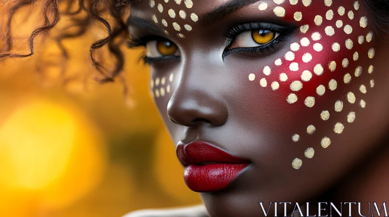 Artistic Close-Up of Woman with Bold Makeup and Face Paint AI Image