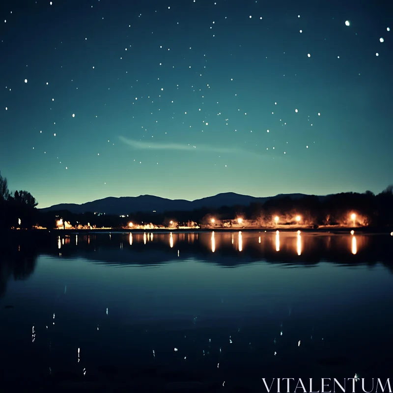 Tranquil Night Reflection on a Lake AI Image